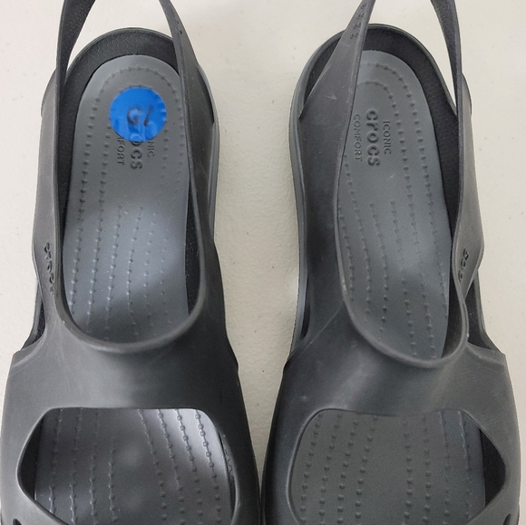 Crocs Woman's slip on Flats Loafers Shoes Sz 10 Grey black - Picture 5 of 7